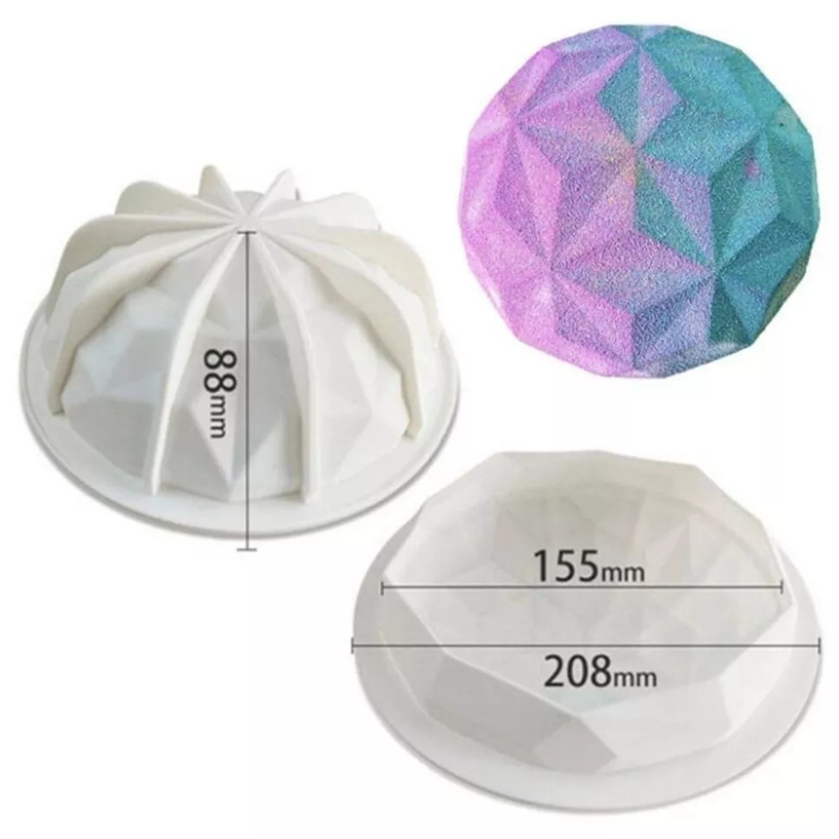 Molde de silicona semidomo con diseño diamante ChickShop Chile.