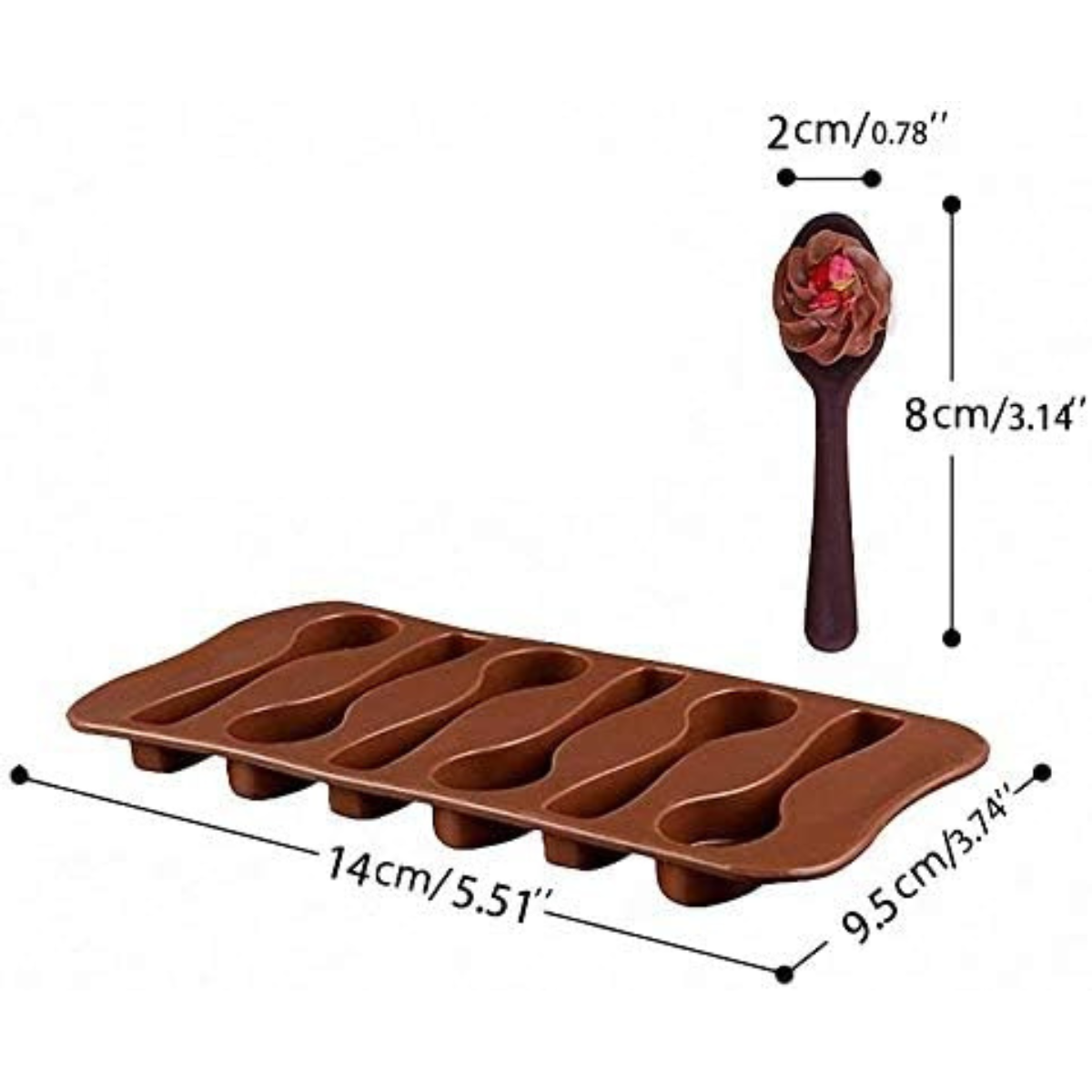 Molde de silicona con 6 cucharas para chocolate y postres ChickShop Chile.