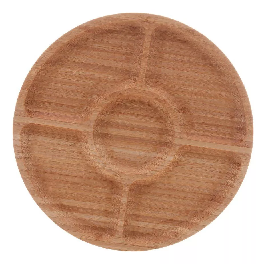Tabla de picoteo redonda de bambú de 20cm con 5 espacios ChickShop Chile.